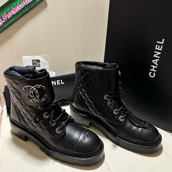 Chanel Quilted Combat Boots in Size 37.5 with Box & Dust bags. - Picture 2 of 7